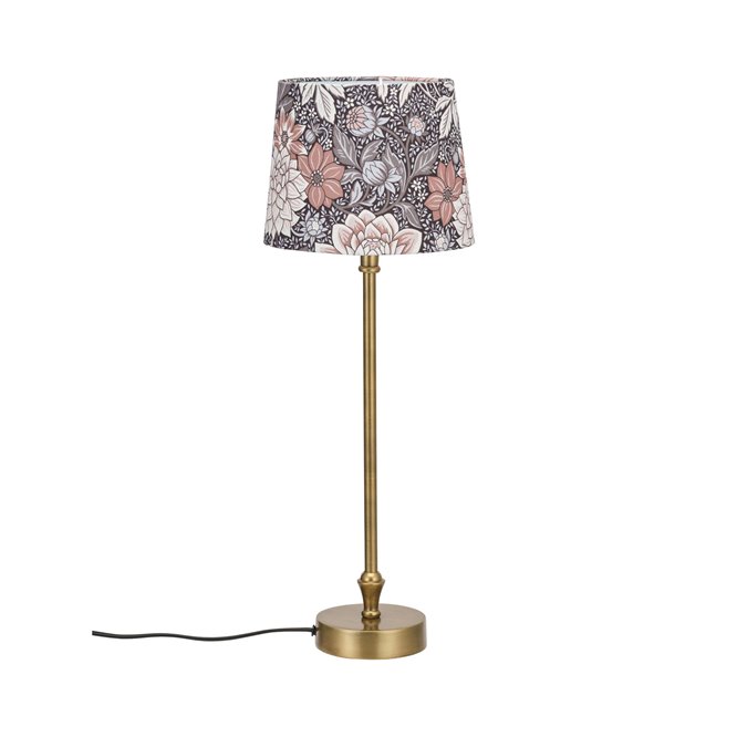 Mosiężna lampa stołowa z abażurem w kwiaty Liam